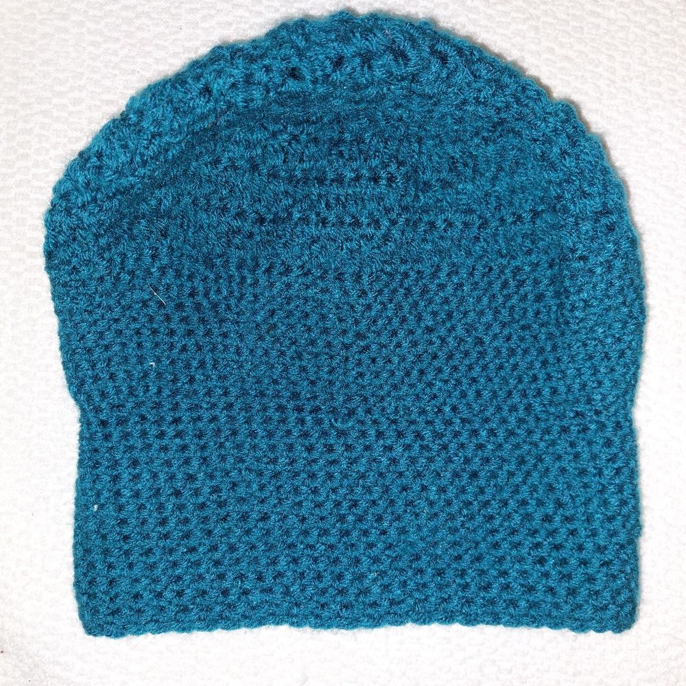 Handmade Beanie Unisex One Size Teal Excellent Knit Crochet Warm